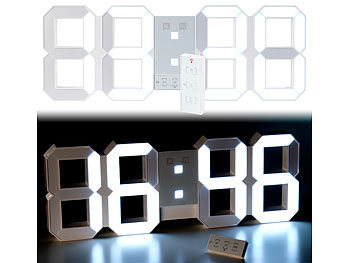 Digitaluhr: Lunartec Digitale XXL-LED-Tisch- & Wanduhr, 45 cm, dimmbar, Wecker, Fernbedien.