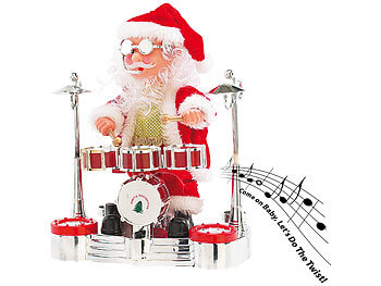 Santa: infactory Singender Schlagzeuger-Weihnachtsmann mit LED-Lichtershow