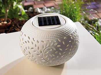 Lunartec Solar-Dekoleuchte aus Porzellan mit Farbwechsler + weißer LED