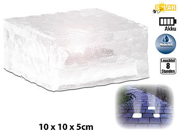 Lunartec Solar-LED-Glasbaustein mit Lichtsensor 4er-Set groß (10x10cm), IP44