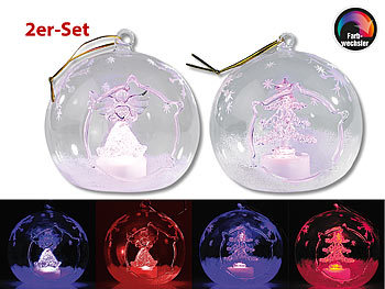 Weihnachtskugel: Lunartec Mundgeblasene LED-Glas-Ornamente in Kugelform, 2er-Set