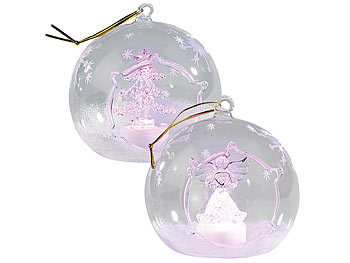 Lunartec Mundgeblasene LED-Glas-Ornamente in Kugelform, 4er-Set