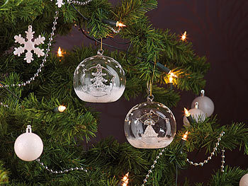 Lunartec Mundgeblasene LED-Glas-Ornamente in Kugelform, 4er-Set