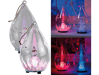 Christbaumkugel: Lunartec Mundgeblasene LED-Glas-Ornamente in Tropfenform, 2er-Set