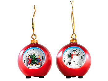 infactory Motiv-Weihnachtskugeln mit LED-Sternenhimmel, 2er-Set rot