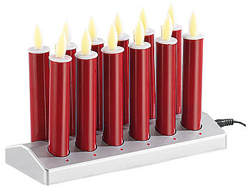 Elektrische Kerzen: Lunartec 12 stimmungsvolle LED-Akku-Kerzen mit Edelstahl-Haltern, rot