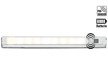 LED kabellos Leiste: Lunartec Schwenkbare LED-Lichtleiste, PIR-Bewegungsmelder, 9 SMD-LEDs, warmweiß