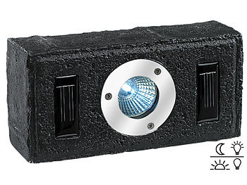 Lunartec Solar-Pflasterstein mit LED-Strahler & Lichtsensor, schwarz