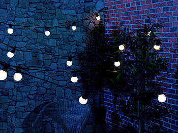 Lunartec Party-Lichterkette, 20 weiße LEDs in Glühbirnenform, 8 W, 13 m, IP44