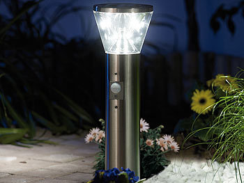 Lunartec Solar-LED-Wegeleuchte Edelstahl, Lichtsensor, Bewegungsmelder, 4er-Set