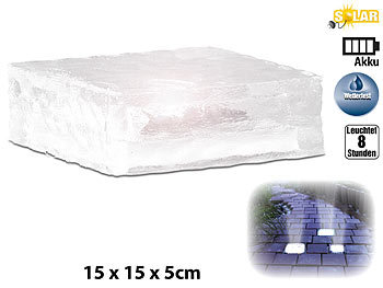 Solar Bodenleuchte: Lunartec Solar LED Glasbaustein mit Lichtsensor, L (15x15x5cm)