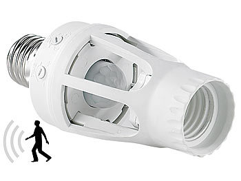 LED Birne Bewegungsmelder: Lunartec Lampenfassung mit 360°-PIR-Bewegungssensor, E27