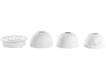 Lunartec Porzellan-LED-Windlicht mit 3 wechselbaren Motiv-Kuppeln