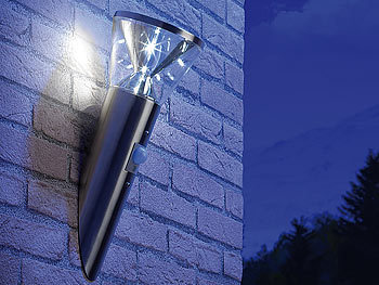 Lunartec Solar-LED-Wandlampe in Edelstahl-Optik mit Bewegungsmelder