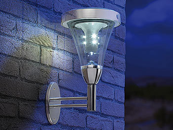 Lunartec Solar-LED-Wandlampe im Edelstahl-Look mit PIR-Sensor, 4er-Set