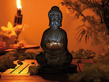 aussen-Deko-Buddha mit Solarlampe für Fensterbrett, Garten, Balkon, Terrasse Solarlicht
