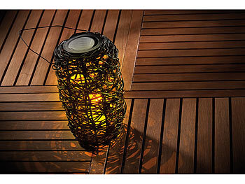 Lunartec Zylinderförmige Solar-LED-Dekoleuchte aus Polyrattan 3er-Set