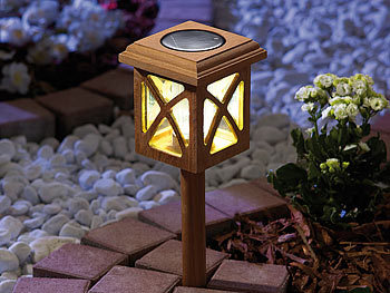 Lunartec Teakholz Outdoor Solarlampe 4er-Set