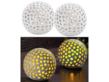 Kabellose LED Kugellampe: Lunartec Kabellose LED-Dekoleuchten aus Keramik im 2er-Set