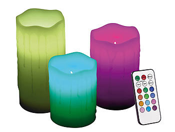 LED Kerzen Farbwechsel: Lunartec Echtwachskerzen mit Farbwechsel-LED & Fernbedienung, 3er-Set