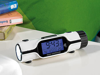 PEARL 3in1 LCD-Funkwecker mit Thermometer & Highpower-LED-Taschenlampe