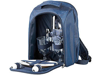 Rucksack mit Kühl- & Thermo-fach: Xcase Thermo-Picknick-Rucksack mit Kühlfach, bestückt für 2 Personen