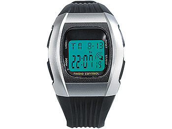 Herren-Armbanduhr Digital Funkuhr: PEARL Digitale Unisex-Sport-Funkuhr mit LCD-Display "SW-640 dcf"