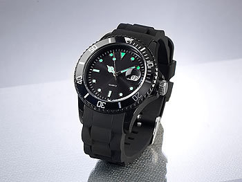 St. Leonhard Sportliche Silikon-Quarz-Armbanduhr, Lupen-Mineralglas, schwarz