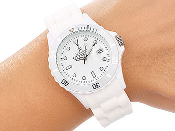 St. Leonhard Sportliche Silikon-Quarz-Armbanduhr, Lupen-Mineralglas, strahlend-weiß