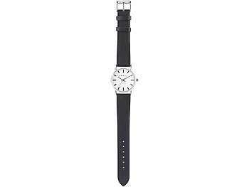 PEARL Armbanduhr mit 2 Leder-Armbändern, schwarz & weiß