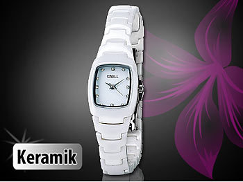 Crell Damenuhr mit hochwertigem Keramik-Armband, weiß