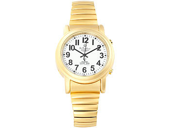 Damen Uhr: St. Leonhard Sprechende  Funk- & Solar-Seniorenuhr, vergoldet