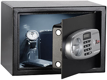 Geldsafe: Xcase Stahlsafe mit digitalem Code-Schloss und LCD-Display, 16 Liter