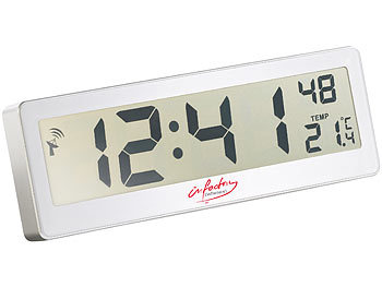 LCD Uhren: infactory Kompakte Funkuhr mit XXL-LCD-Display, Wecker und Temperatur-Anzeige