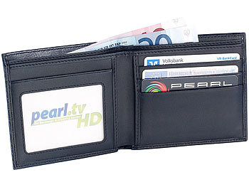 Brieftasche: Carlo Milano Geldbeutel mit geripptem Echtleder überzogen, schwarz