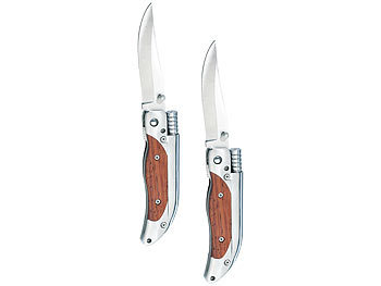 Messer mit Feuerstein: Semptec 2er-Set Taschenmesser mit 8-cm-Klinge und Magnesium-Feuerstab