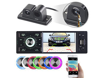 1 DIN Autoradio: Creasono MP3-Autoradio mit TFT-Farbdisplay und Farb-Rückfahrkamera