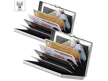 Kartenhüllen: Xcase 2er Pack Flaches RFID-Kartenetui aus Edelstahl für 6 Chipkarten