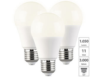 LED Glühbirnen: Luminea 3er Set LED-Lampen, E, 9 W (ersetzt 120 W), E27, warmweiß, 1.050 lm