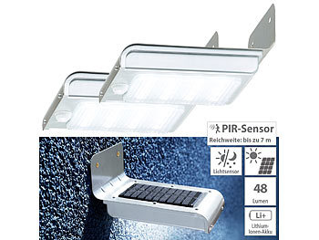 aussen Solar Beleuchtung: Luminea 2er-Set Edelstahl-LED-Solar-Wandleuchten, Licht- & Bewegungssensor