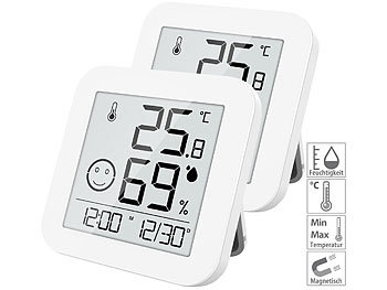 Hygrometer Thermometer: infactory 2er-Set digitale E-Ink Thermo- und Hygrometer mit extralanger Laufzeit