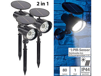 Solar LEDleuchte: Royal Gardineer 3er-Set 2in1-Solar-LED-Wand- & Wegeleuchten mit Licht- und PIR-Sensor