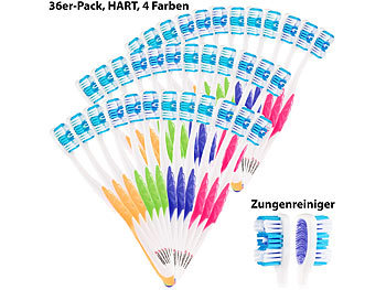 Handzahnbürste: newgen medicals 36er-Pack Marken-Zahnbürsten mit Zungenreiniger, HART, 4 Farben