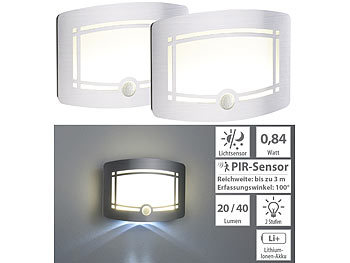 LED Akku Lampe: Lunartec 2er-Set 2-stufige Akku-LED-Wandleuchten, Bewegungs-/Lichtsensor, 40 lm