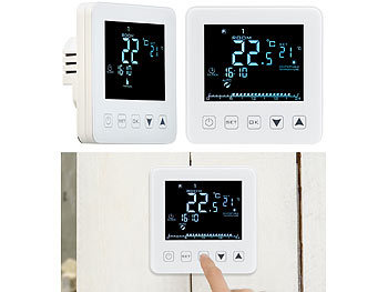 Raumthermostat Digital: revolt 2er-Set Wand-Thermostate für Fußbodenheizung, LCD, Touch-Tasten