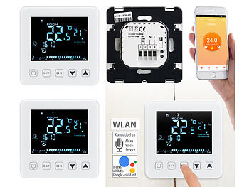 Heizung Thermostat WiFi: revolt 2er-Set WLAN-Thermostate für Fußbodenheizungen, für Siri, Alexa & GA