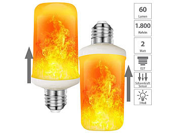 LED Flamme: Luminea 2er-Set LED-Lampen mit Flammeneffekt, 3 Beleuchtungs-Modi, E27, 2 W