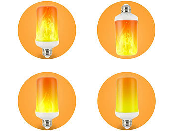 Luminea 4er-Set LED-Lampen mit Flammeneffekt, 3 Beleuchtungs-Modi, E27, 2 W