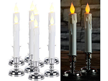 LED Kerzen mit Ständer: Britesta 8er-Set LED-Stabkerzen mit silbernem Kerzenständer, flackernde Flamme