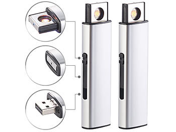 USB Zigarettenanzünder: PEARL 2er-Set elektronische Akku-USB-Feuerzeuge, Glühspirale, windgeschützt